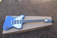 Custom VOS Firebird Thunderbird Transparent Metal Blue Color Electric Guitar Mini Humbucker Pickup Chrome Hardware Trapezoidal Mop Fingerboa