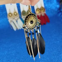4 colors Retro Gold Long Chain Feather Tassel Earrings Dangle Chandelier for Women Will and Sandy Fashion Jewelry Gift Drop Ship 350068