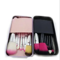 7pcs pinceaux de maquillage avec boîte de bidon portable mini cheveux synthétiques brosses cosmétiques maquillage pour le visage violet / noir