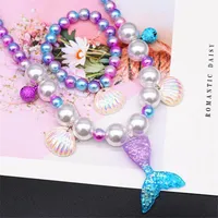 Ins Meerjungfrau Mädchen Schmuck Muschel Mädchen Halskette + Armband + Ohrringe + Ring 4 teile / set Mode Mädchen Ear Clip Kinder Ringe