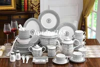 Keramik-Geschirr-Sets Porzellan-Schüssel-Teller Suppenteller Bone China westlicher Geschirrsatz schwarze Linie Kaffee-Sets Geschenk