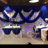 3M*6M White color Ice Silk Wedding Backdrops with Royal Blue Swag Stage Background Drape Curtain wedding baby shower party decor