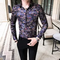 Hohe Qualität Blumenhemd Männer Slim Fit Langarm Casual Männliche Hemden Digitaldruck Nachtclub Prom Tuxedo Shirt Bluse Homme