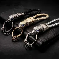 Brand honnête haute qualité hommes chaîne porte-clés porte-clés strass clé porte-clés porte-bijoux sac pendentif cadeau véritable corde en cuir avec boîte cadeau