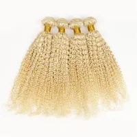 Unverarbeitetes Blondes Jungfrau-Haar-brasilianisches verworrenes gelocktes Haar-Schuss-4Pcs-Los 8 "-30" Großhandelsmenschenhaarbleiche Farbe 613