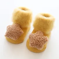 Criança Primeiro Walkers meias de inverno sapatos meias quentes com montantes do bebê pele sapatos sólidos bebê recém-nascido