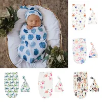 6 stilar småbarn spädbarn ins swaddle boys tjejer bära dinosaur filt + hatt nyfödd baby mjuk bomull sömn säck 2pcs / set sovsäckar
