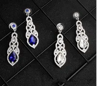 Plata del azul real 2020 Cristales joyería brillante Pendientes de novia diamantes de imitación largo del pendiente de gota para las mujeres novia de la boda regalo para las damas de honor