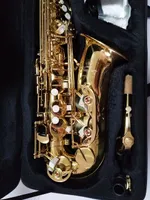 Högkvalitativ saxofon alto YAS-82Z EB Flat V1 Curved Neck Gold Sax Alto Golden Professional Musical Instrument Grade munstycke