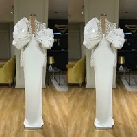 Blanca 2020 de la manga moldeado de la sirena vestidos de baile larga con cuello en V de encaje apliques Vestido de noche del tamaño extra grande Ropa formal