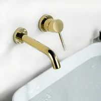 Colore oro semplice Montaggio a parete Rubinetto da bagno in ottone solido impugnatura singola lavabo acqua miscelatore rubinetto dorato rubinetto