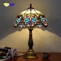 FUMAT European Pastoral Grape Tiffany Stained Glass Baroque Retro Dragonfly Living Room Dining Room Bedroom Bedside Table Lamp