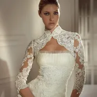 Lace Appliques Long Sleeve Wedding Jackets Hot New Arrival Fast Delivery Beaded High Neck Bridal Wraps Jacket Bolero For Beauty Bridal Dress
