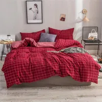 100% Baumwolle Plaid Bettwäsche-Sets 4-tlg-Bett-Bett-Bett-Bett-Deckblatt-Blatt-Kissenbezug-Designer-Bettwäsche-Lieferungen