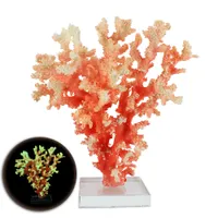 Escultura de coral decorativa con base de cristal, resplandor en la oscuridad, acento de decoración de oficina en el hogar de Art Table