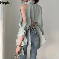 Neploe Women Blouse New Lady Hollow Out Turn Down Collar Fashion Shirts Blusa Off Shoulder Spring Summer 2020 Solid Tops 1A822