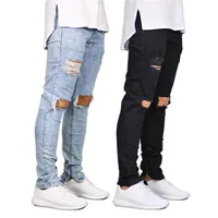 Jeans da uomo 2 colori Mens Casual Knee Hole Herpper Design Design Elastico Vita Matita Slim Fit Moda Vento Urbano Vento Stile Cool Pants