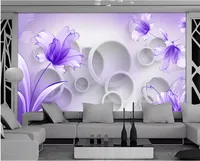 Pencere duvar kağıdı Fantezi mor zambak şeffaf çiçekler zarif ve güzel üç boyutlu moda duvar