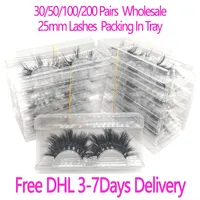 30/50/100/200Pairs Wholesale 25mm 3D Mink Eyelashes 5D Mink Lashes Packing In Tray Label Makeup Dramatic Long Mink Lashes