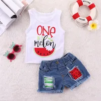 Vieeoease bebés fija sandía Ropa de bebé 2019 de verano del chaleco sin mangas de la camiseta + pantalones cortos de mezclilla Niños Conjuntos 2 unidades CC-438