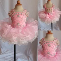 Glitz Baby Girl corsage perlé Princesse Cupcake Pageant Robes 2020 Nouveau cristal rose Flower Girls Robes
