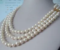 Fine Pearls Smycken Högkvalitativ Hot Hutriple Strands 9-10mm Real Australian South Sea White Pearl Necklace 18-22 "