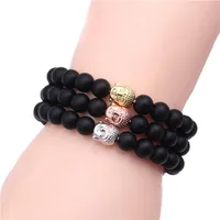 Black Natural Frosted Stone Beads Bracelet Vintage Buddha Head Design Yoga Meditation Braclet For Men Hand Jewelry Accessories Pulsera