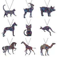 Красочный двойной стороне Акриловая печати Кошка Собака Дракон Лошадь Верблюд ожерелье для женщин костюма цепи свитера ручной животных ювелирных изделий