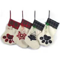 Dog Paw Christmas Stocks Cute Tree Christmas Decorations Stocking Candy Gift Bags Decorations Stocking socks bags LJJA3446-2