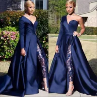 Royal Blue Prom Dresses tute africano una spalla anteriore Dress fessura del lato Pantsuit gli abiti di sera del partito