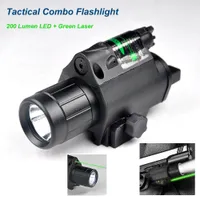 Nowe ulepszone 200 lumens LED taktyczne światła pistoletowe z zieloną wiązką laserową 20 mm mocowanie szyny Picatinny i przełącznik linii tylnej.