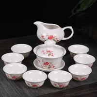 Hot Sales Chinese Kung Fu Tea Set Drinkware Lila Clay Ceramic Binglie Inkludera Te Pot Cup, Tureen Infuser Tea Tray Chahai