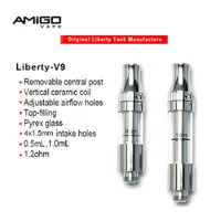 Amigo Liberty V9 Vape Cartridges Ceramic Coil Thick Oil Cartridge Atomizer 0.5ml 1ml Glass Tanks Vaporizer for Vape Pens 510 Thread Battery