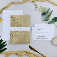 Élégante glitter Rose Gold Gold Gold Wedding Wedding Wedding Invite, magnifique Floral invite avec une carte de bande de ventre RSVP