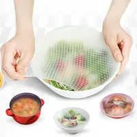 4pcs / set Wraps alimentaires réutilisables en silicone extensible en silicone Couvercles frais Cling silicone Film Cover Seal outil de cuisine LX1754