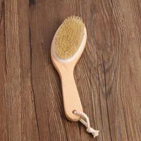 Cepillo de baño exfoliado de cerdas de jabalí 100% natural con mango de madera contorneado limpieza corporal cepillo de masaje W9749