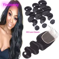 Br￩silien Virgin Hair 3 Packles avec 5x5 Ferme de dentelle Body Wave Human Heuv Hair Extensions Fertures Middle Trois Pi￨ce libre