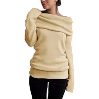 Wholesale-anse5xlプラスサイズの女性の服肩のセーターカウルネック長袖ニットプルオーバージャンパートップ秋の暖かいニット