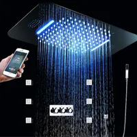 4 funciones de lujo LED grifos de ducha Set Music Shower Válvula mezcladora caliente y fría Top Rainfall Waterfall Body Jets 2 pulgadas