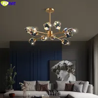 Fumat 2020 nieuwe korte kroonluchter led ijs kristallen tak hanglamp koperen frame dineren woonkamer luxe villa hangend licht