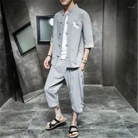 Art und Weise der beiläufigen Hemd-Tang-Anzug Tracksuits Druck Designer Langarm-Cardigan Hosen Sets chinesischen Stil Retro Herren-Anzüge Kleidung
