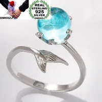 Omhxzj großhandel europäische mode frau mädchen party hochzeitsgeschenk meerjungfrau meer blau s925 sterling silber ring rr308