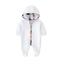 Retail newborn baby plaid Hooded rompers romper cotton long sleeve one-piece onesies bodysuit jumpsuits Children boutique clothing