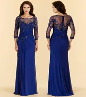 Plus Storlekar Vintage Royal Blue Evening Dresses Applique Chiffon Prom Party Dress Formell Event Gown Mor av brudklänningen