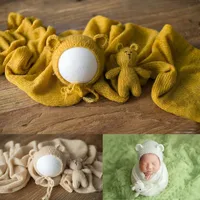 Baby Photography Props ull stickad filthatt och dockan nyfödd foto prop shoot studio tillbehör