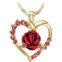 Rose Necklace Hollowed-out Diamond Pendant Heart Shaped Crystal Necklaces Valentine&#039;s Day Party gift Flower necklace jewelry FJJ103