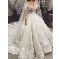 2019 últimos vestidos de novia apliques de encaje mangas largas cuello puro vestido de novia vestido de novia vestidos Vestidos de NOIVA