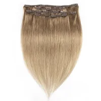 KISSHAIR 7 pieces clip in hair extension #8 ash blonde color remy Indian Brazilian human hair weave 100g 110g