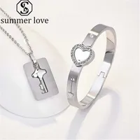 Mode Paar Sieraden Sets Voor Liefhebbers Rvs Love Heart Lock Armbanden Sleutel Hanger Ketting Paren Set als Valentijnsdag Gift-Z