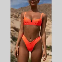 Fluorescent 3 Color Bikini Suits Girls Push Up Padded Two Pieces Biquini Sets High Elastic V Neck backless Party Swim Bathing Wear